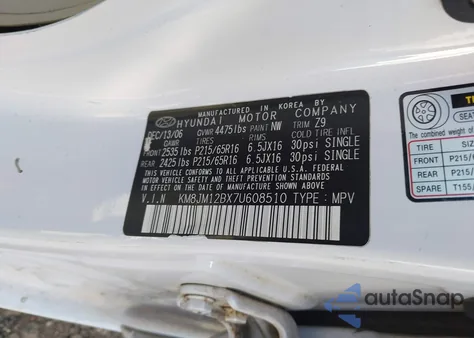 2007 Hyundai Tucson Gls from USA, damaged, VIN KM8JM12BX7U608510
